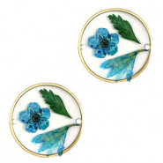 Tussenstukk met gedroogde bloemetjes 20mm - Gold-blue green